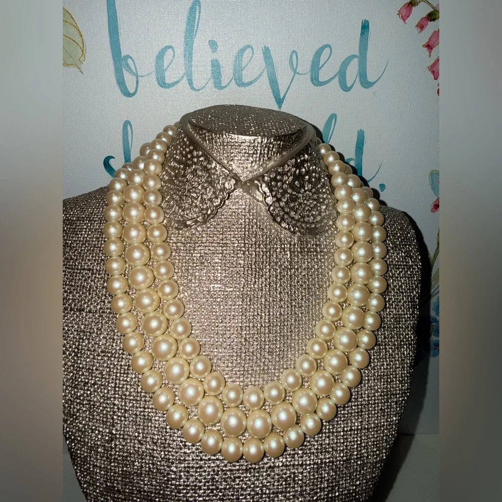 Givenchy Vintage EUC Classic Triple Strand Faux pearl Necklace - Picture 3 of 8